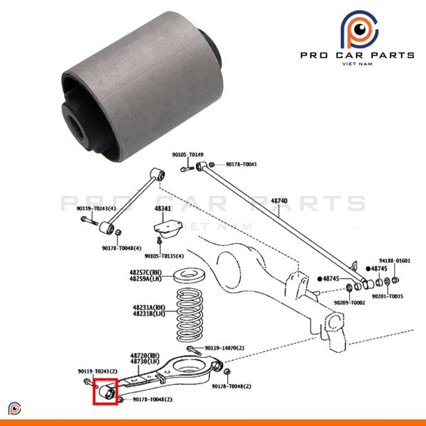 Cao su càng A sau nhỏ Fortuner 2005-2016-