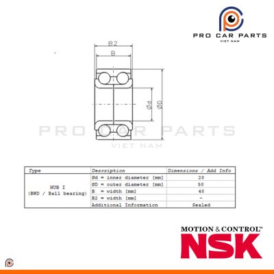 Bạc Đạn Bánh Sau Mitsubishi mirage 2012- (không abs) NSK 28BWD08