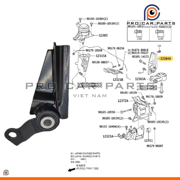 Cao su chân máy sau Vios 2014-2016 AT (Số Tự Động) (Cục Nhỏ)