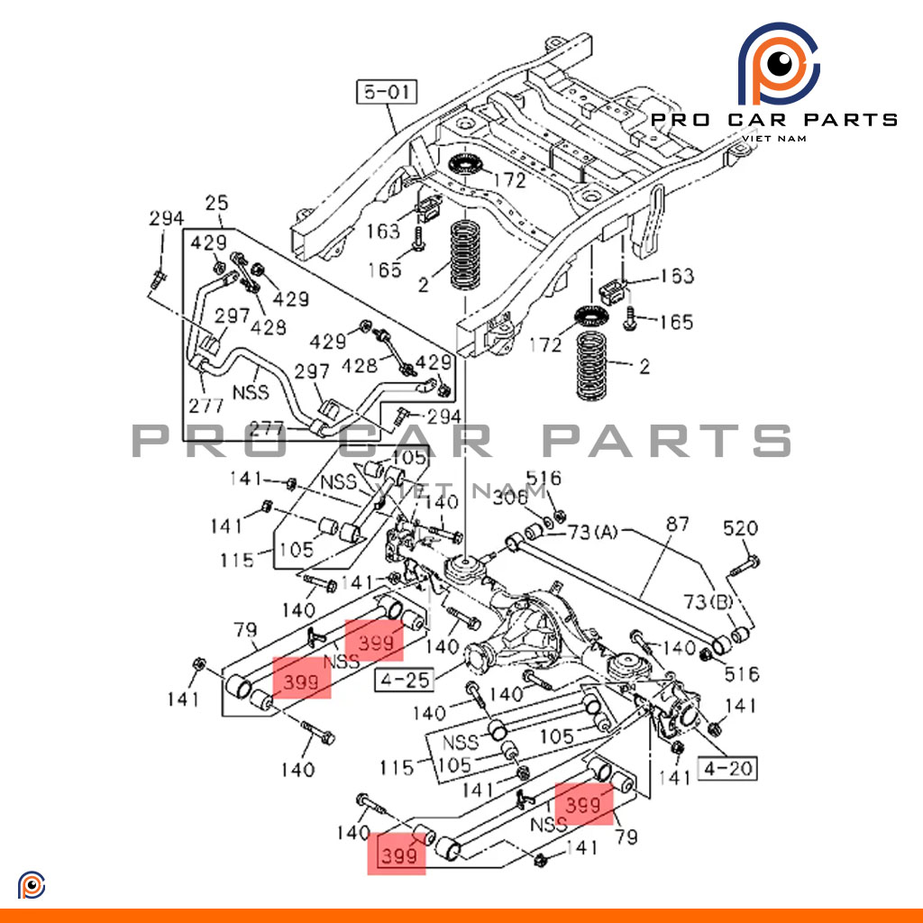 Cao su thanh giằng dọc sau dưới Isuzu MU-X 2014- (Động cơ 2.5, 3.0)